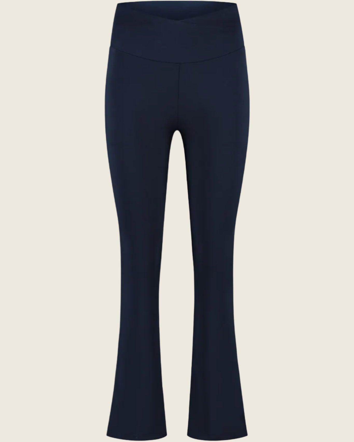 Navy blue flared pants on a white background