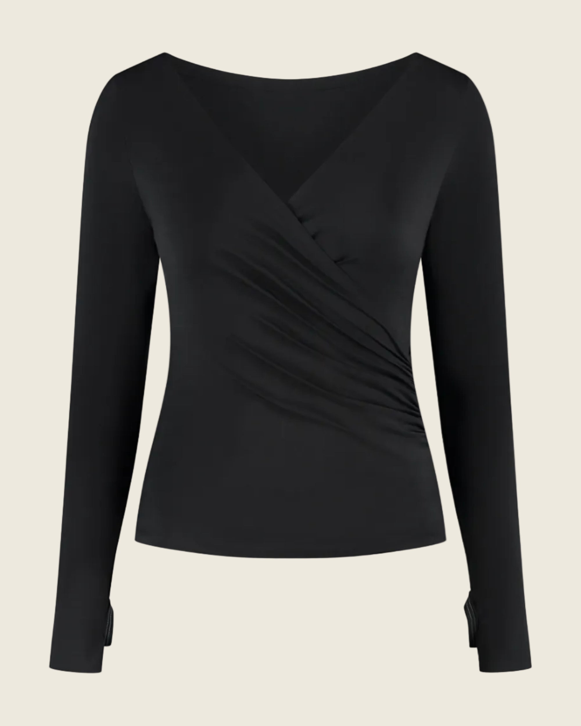 Beyaz Sculpting V Neck Top - Caviar Black
