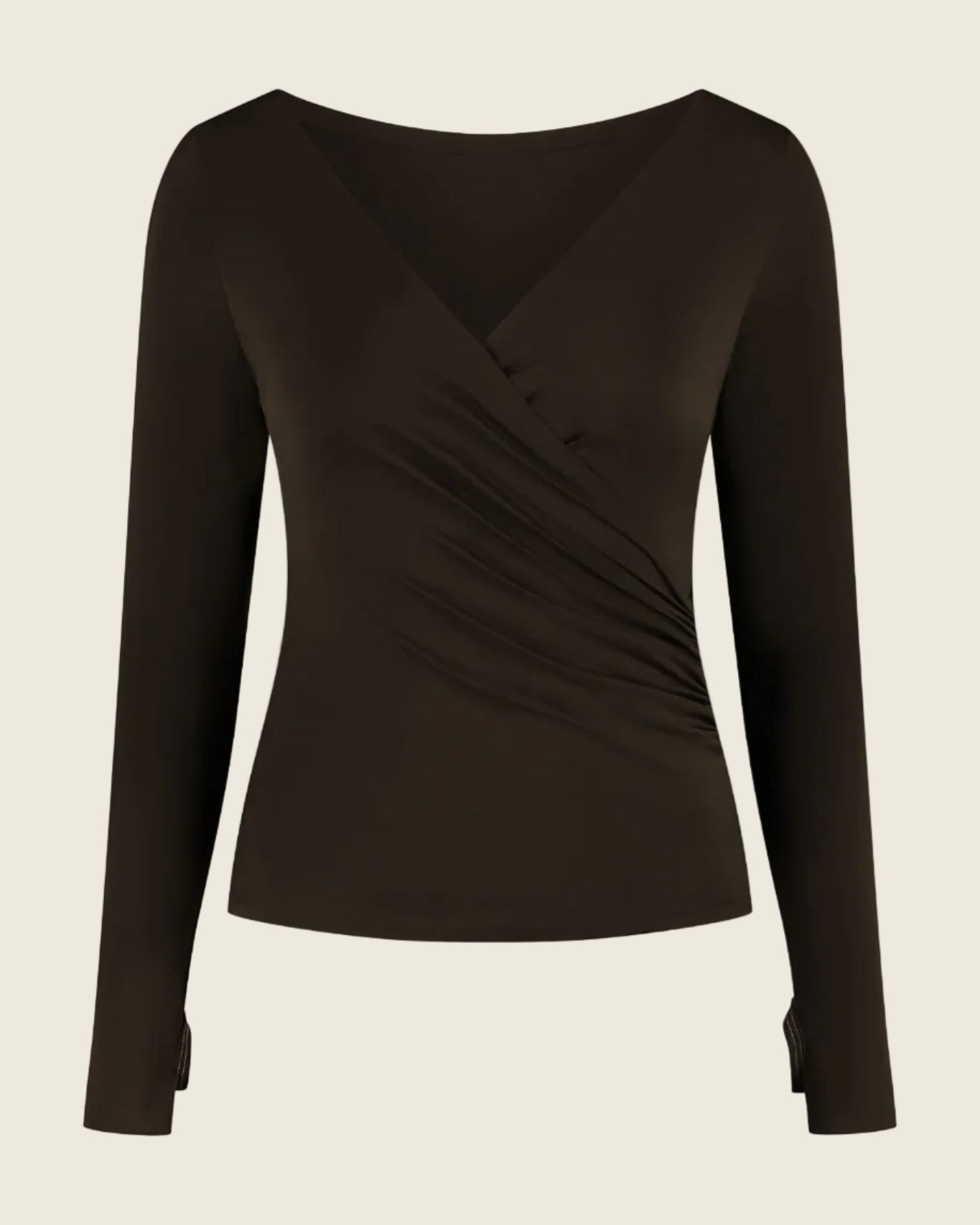 Beyaz Sculpting V Neck Top - Chocolate Brown