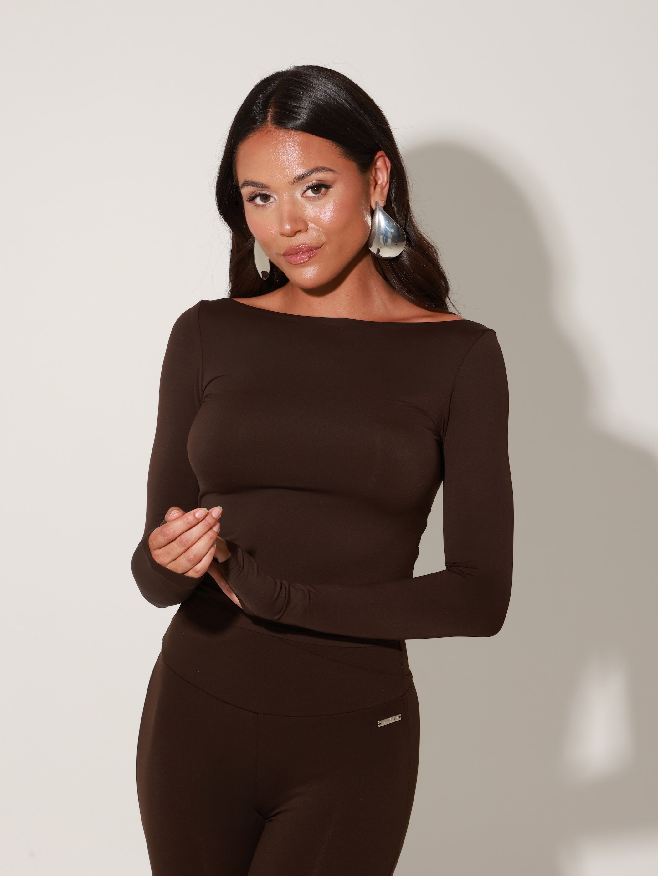 Siyah Sculpting Boatneck Top - Chocolate Brown