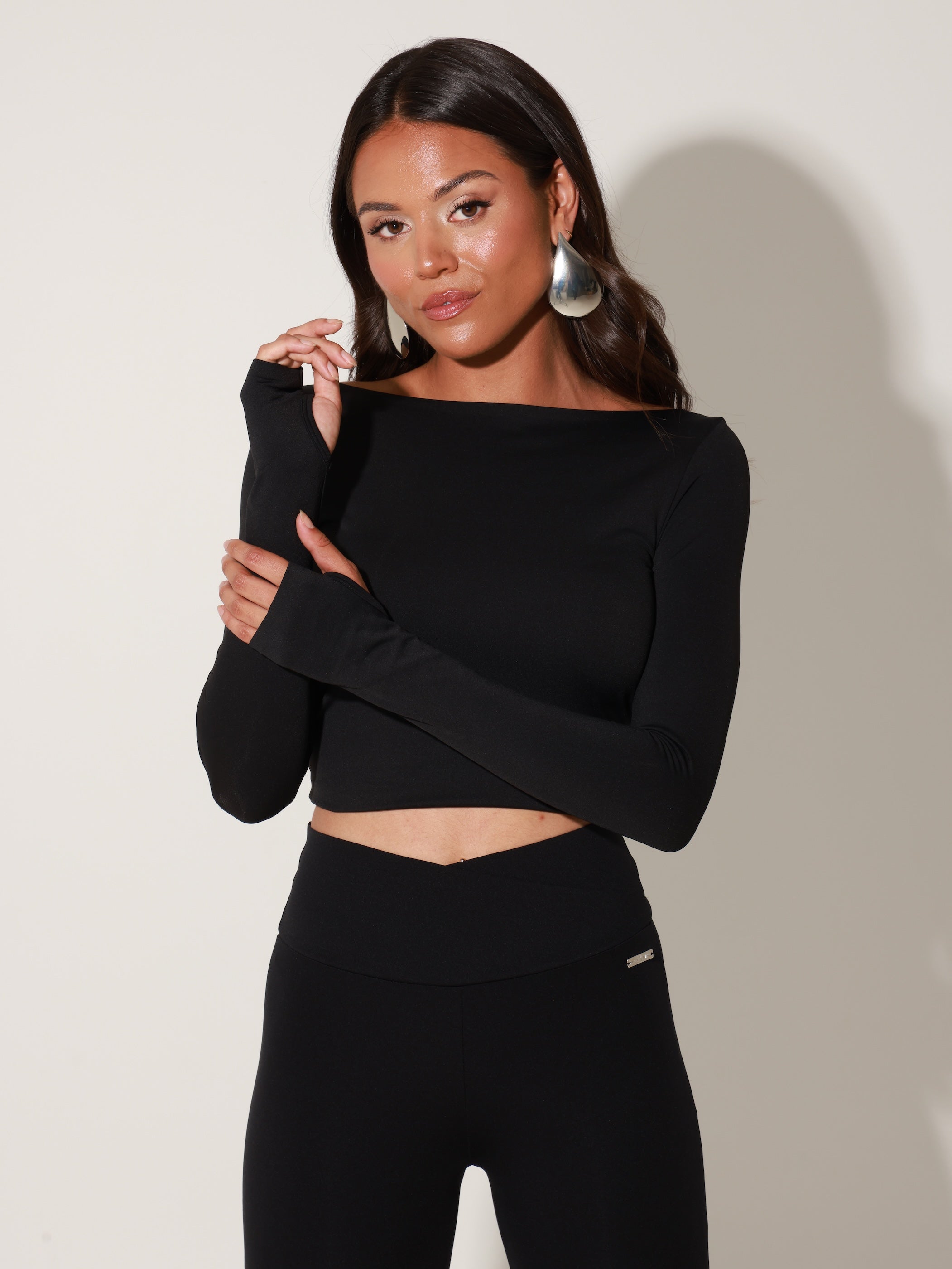 Siyah Sculpting Boatneck Top - Caviar Black