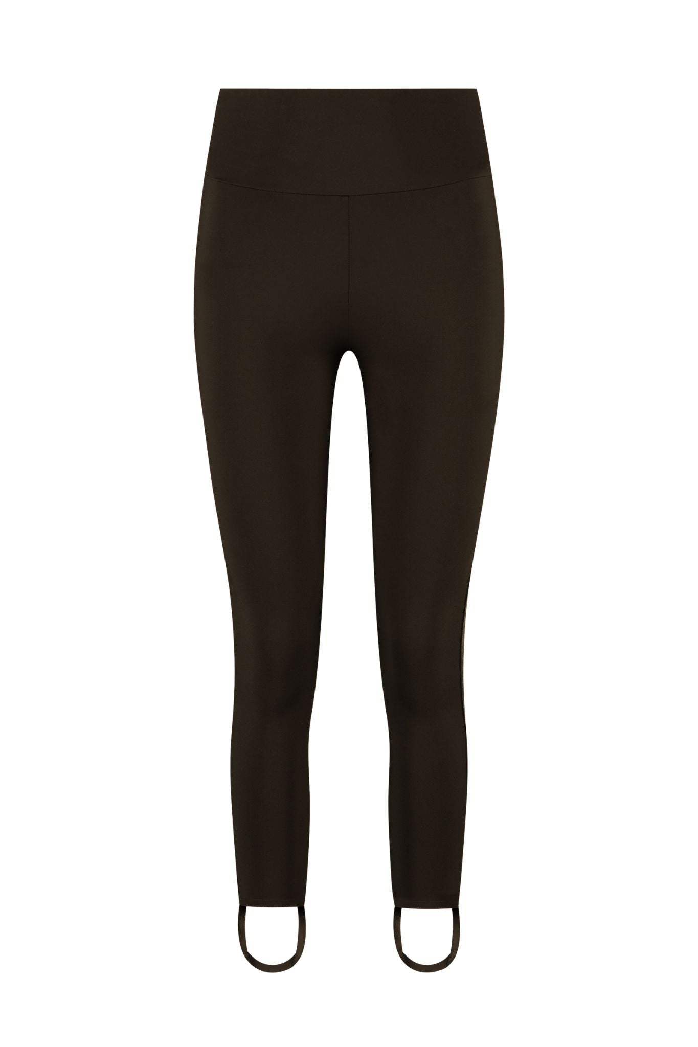 Women’s Mavi brown stirrup leggings with tuxedo stripe high waisted sculpting lycra
