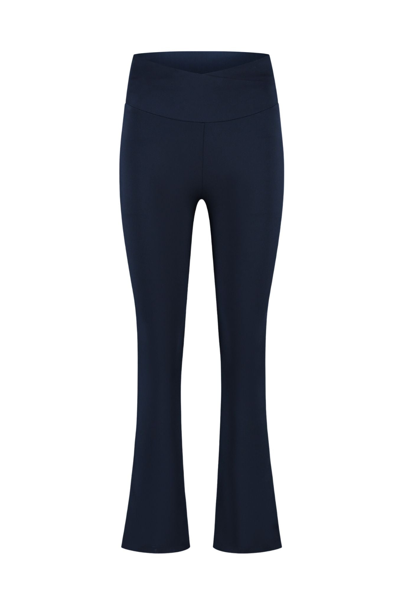Navy blue flared pants on a white background
