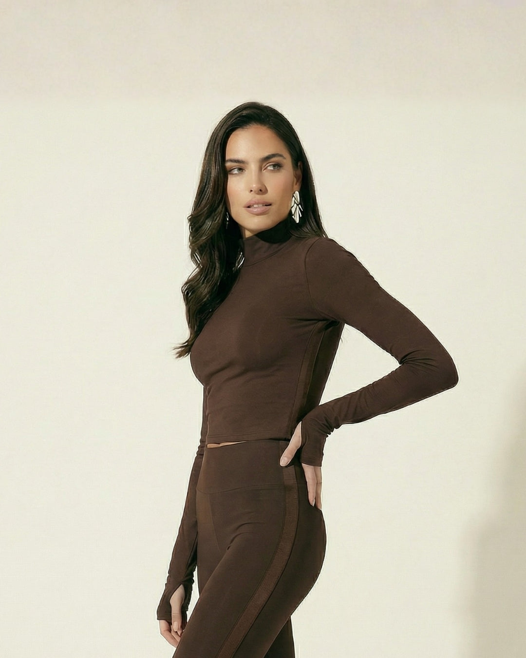 Mavi Sculpting Turtleneck Top - Chocolate Brown