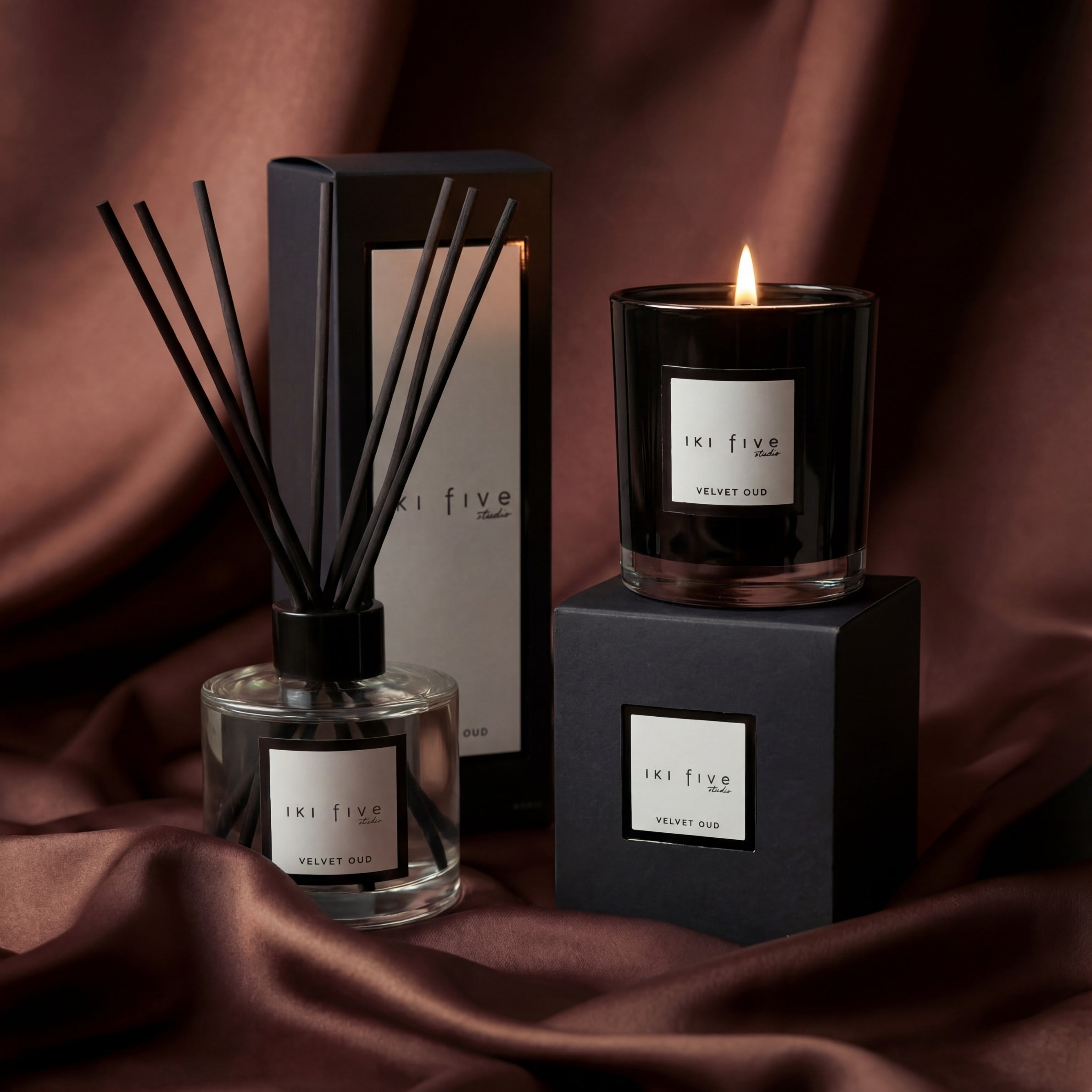 Velvet Oud Scented Candle and Reed Diffuser Set