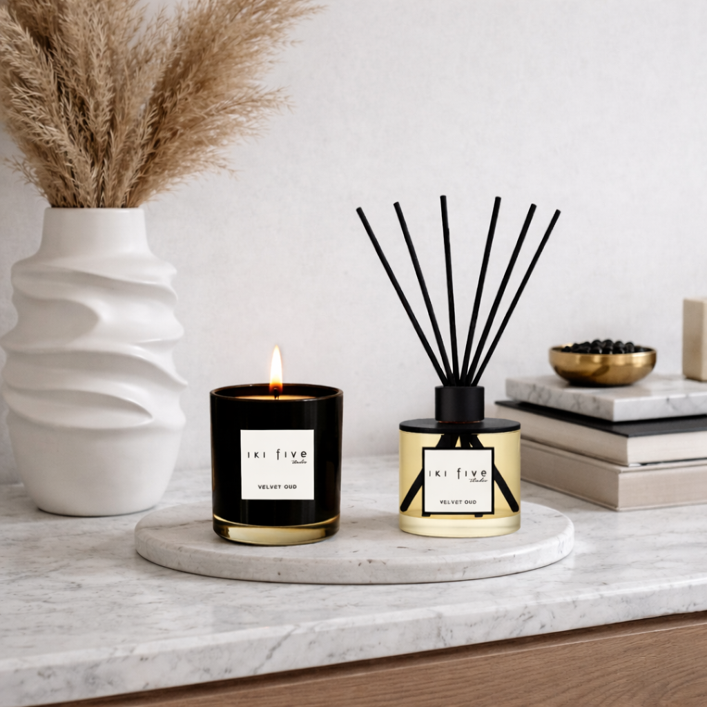 Velvet Oud Scented Candle and Reed Diffuser Set